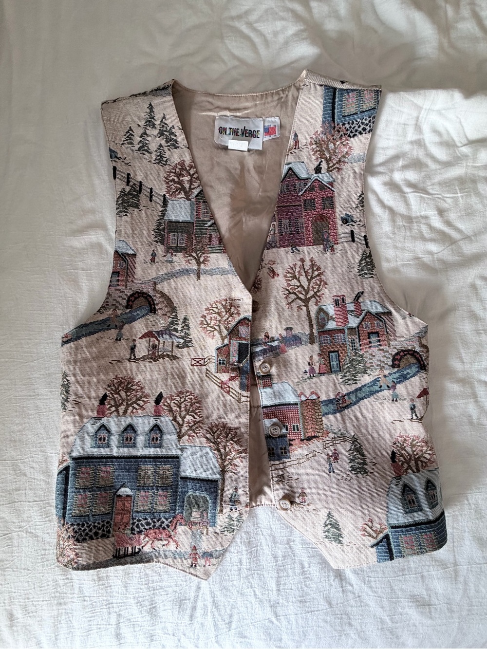 90s Winter Village Tapestry Vest
